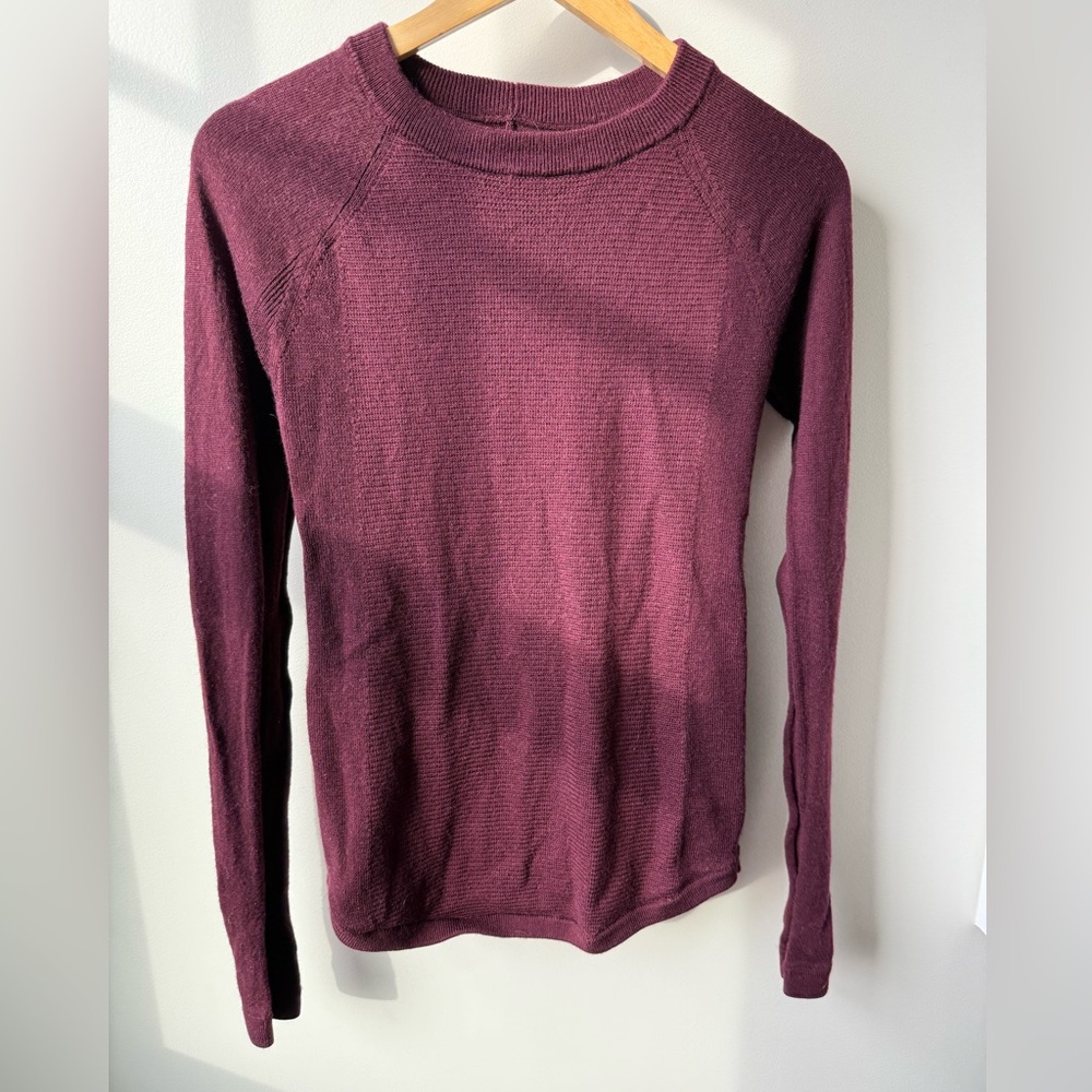 LULULEMON Sit In Lotus Sweater Burgundy‎ Merino Wool Cozy Soft Raglan Maroon XS